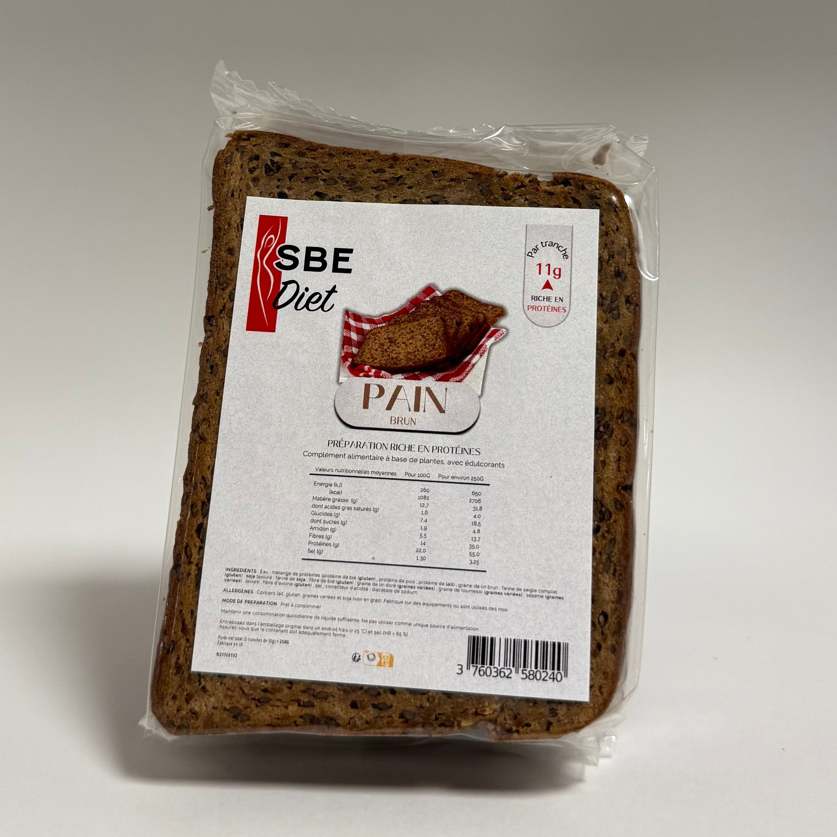 Pain brun hyperprotéiné - 250G Ma boutique