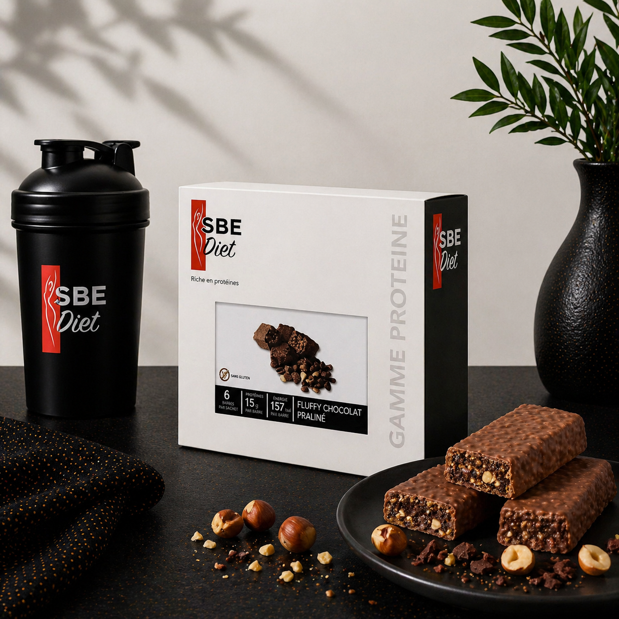 Barre fluffy chocolat praliné hyperprotéinée SBE DIET