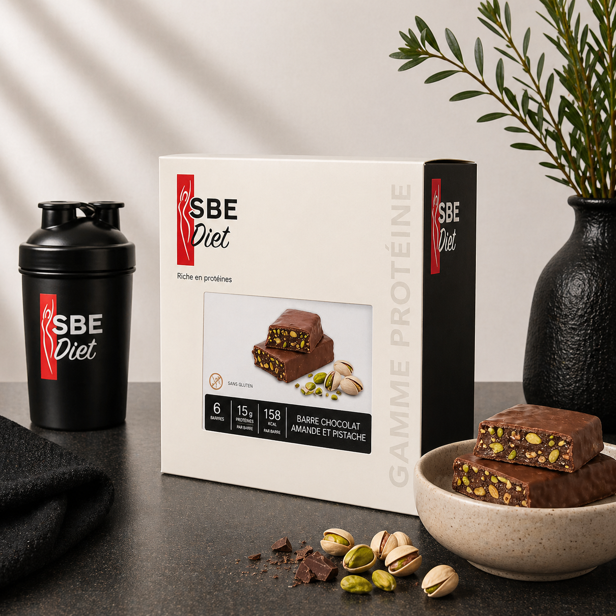 Barre chocolat amande pistache hyperprotéinée SBE DIET