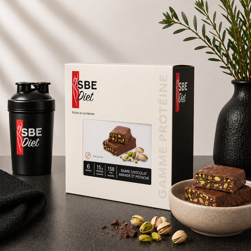 Barre chocolat amande pistache hyperprotéinée SBE DIET