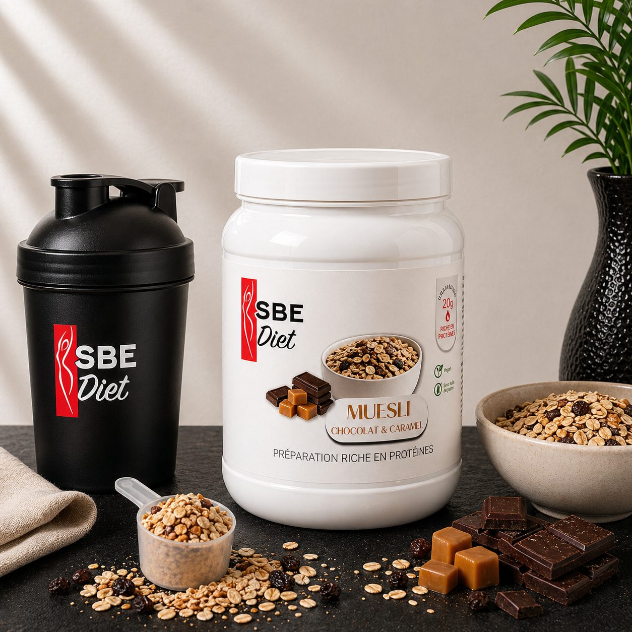 Muesli hyperprotéiné chocolat caramel – Pot de 450g Ma boutique